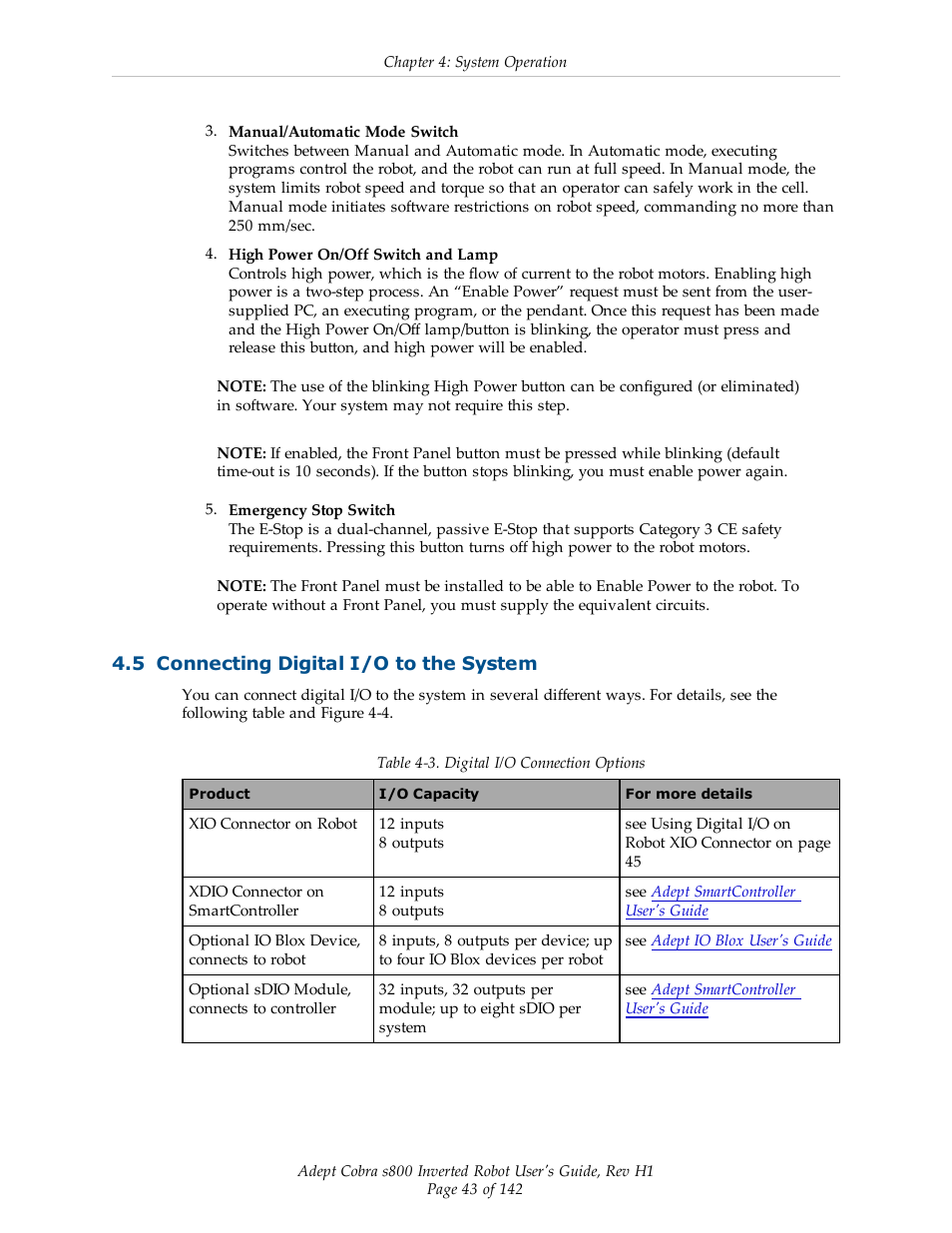 5 connecting digital i/o to the system | Adept s800 s800 User Manual | Page 43 / 142