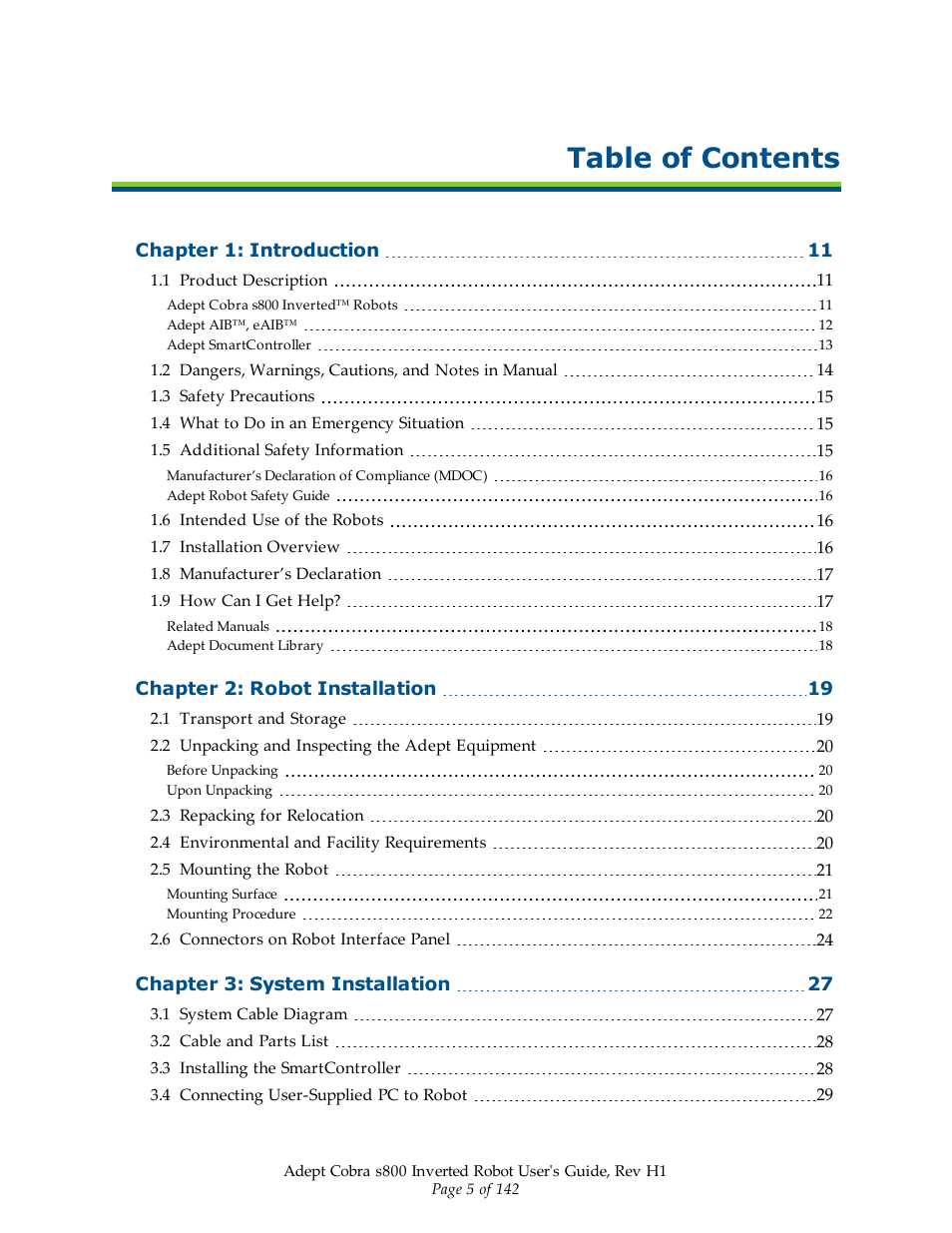 Adept s800 s800 User Manual | Page 5 / 142