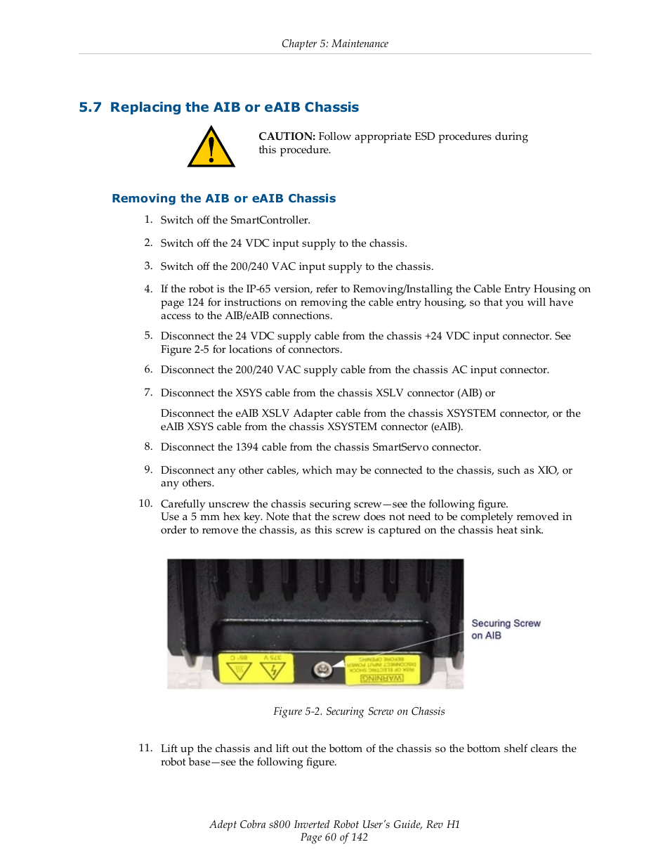 7 replacing the aib or eaib chassis, Removing the aib or eaib chassis | Adept s800 s800 User Manual | Page 60 / 142