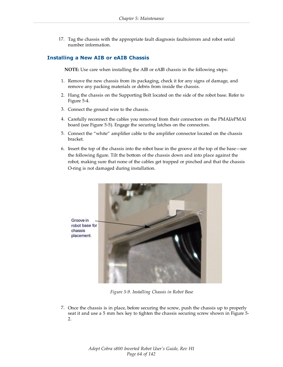 Installing a new aib or eaib chassis | Adept s800 s800 User Manual | Page 64 / 142