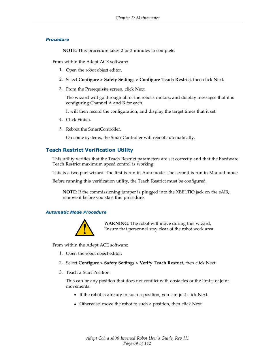 Teach restrict verification utility | Adept s800 s800 User Manual | Page 69 / 142