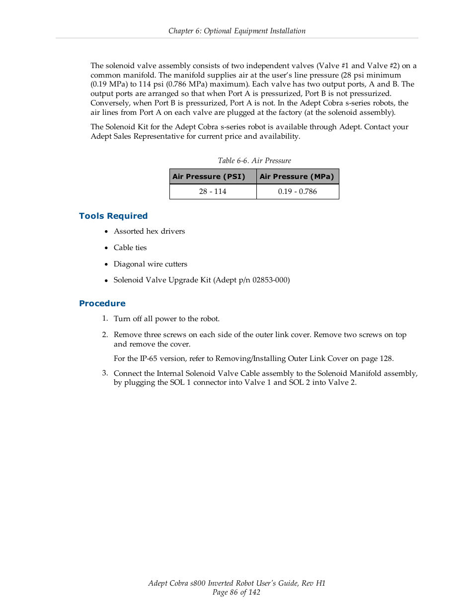 Tools required, Procedure | Adept s800 s800 User Manual | Page 86 / 142