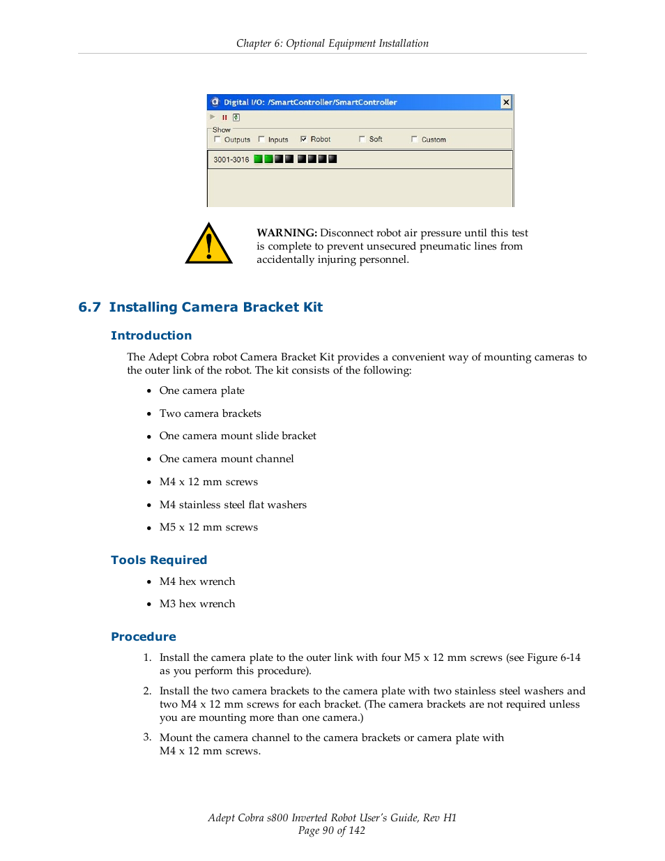 7 installing camera bracket kit, Introduction, Tools required | Procedure | Adept s800 s800 User Manual | Page 90 / 142