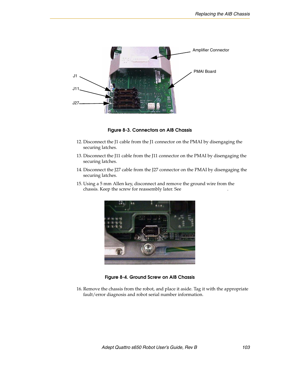 Figure 8-3, Connectors on aib chassis, Figure 8-4 | Ground screw on aib chassis | Adept s650H Quattro User Manual | Page 103 / 128