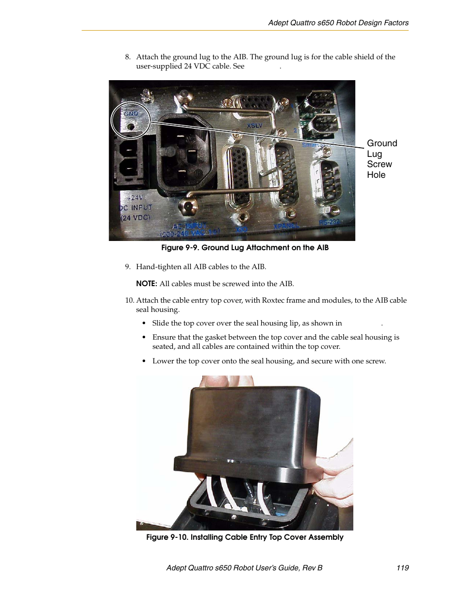 Figure 9-9, Ground lug attachment on the aib | Adept s650H Quattro User Manual | Page 119 / 128