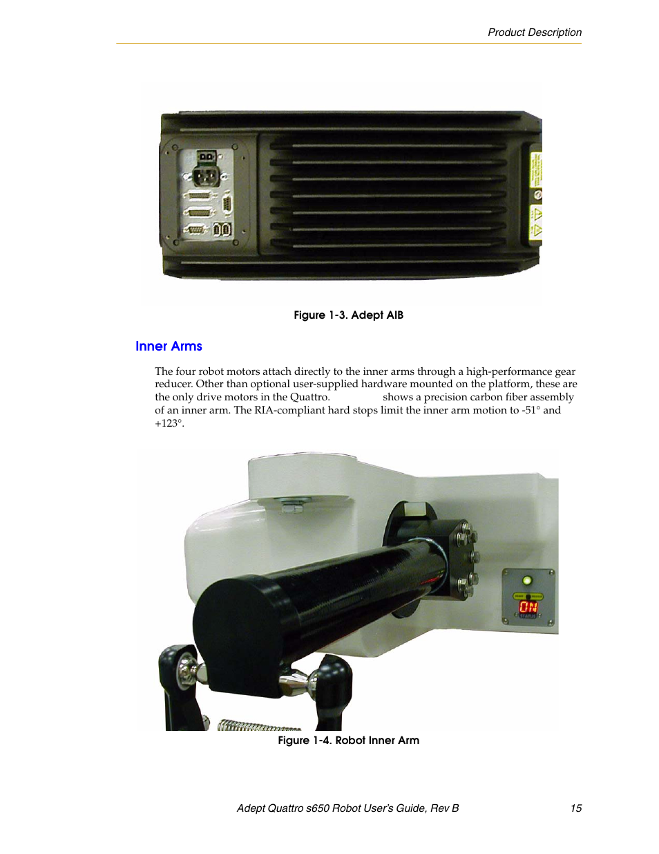 Inner arms, Figure 1-3, Adept aib | Figure 1-4, Robot inner arm | Adept s650H Quattro User Manual | Page 15 / 128