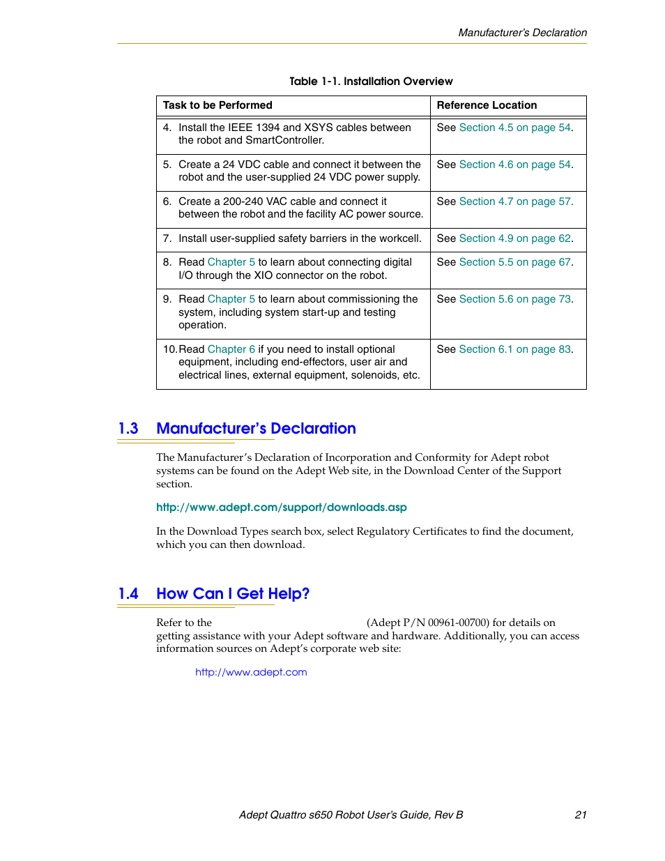 3 manufacturer’s declaration, 4 how can i get help | Adept s650H Quattro User Manual | Page 21 / 128