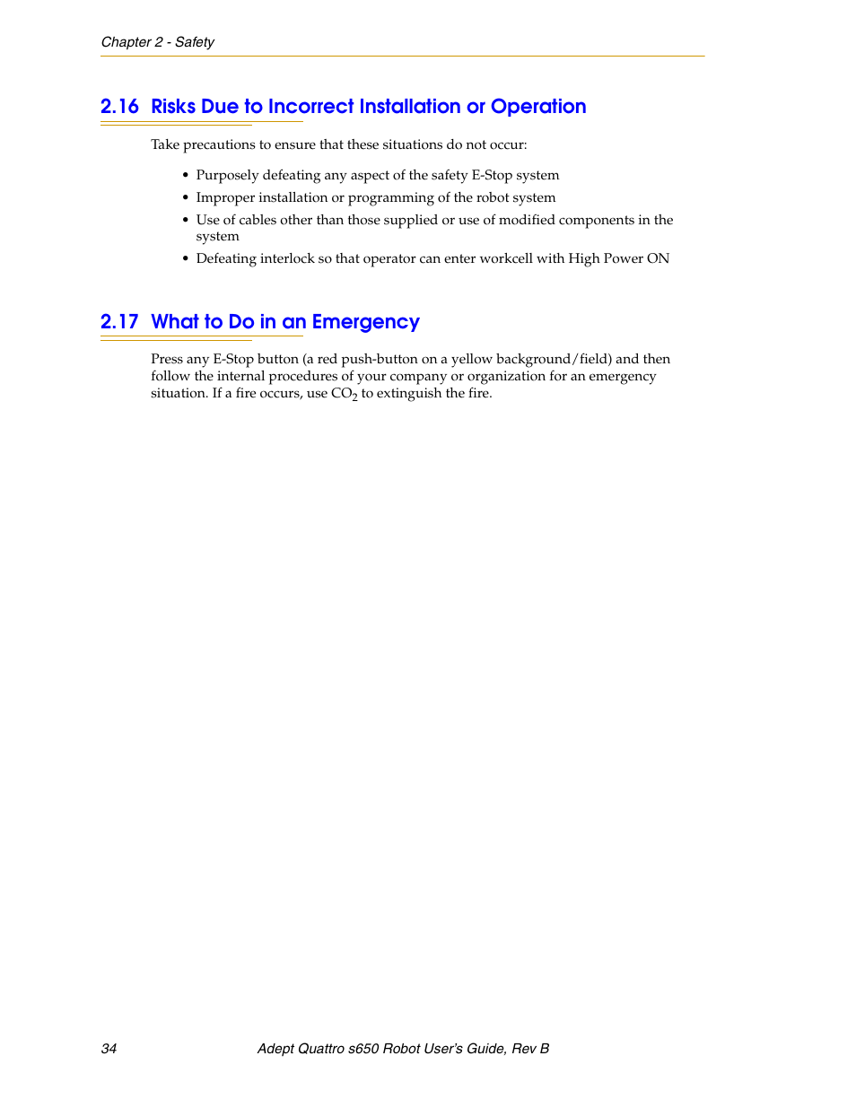 17 what to do in an emergency | Adept s650H Quattro User Manual | Page 34 / 128