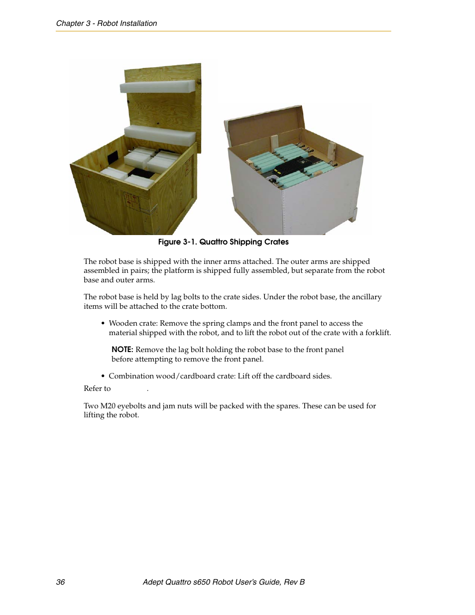 Figure 3-1, Quattro shipping crates | Adept s650H Quattro User Manual | Page 36 / 128