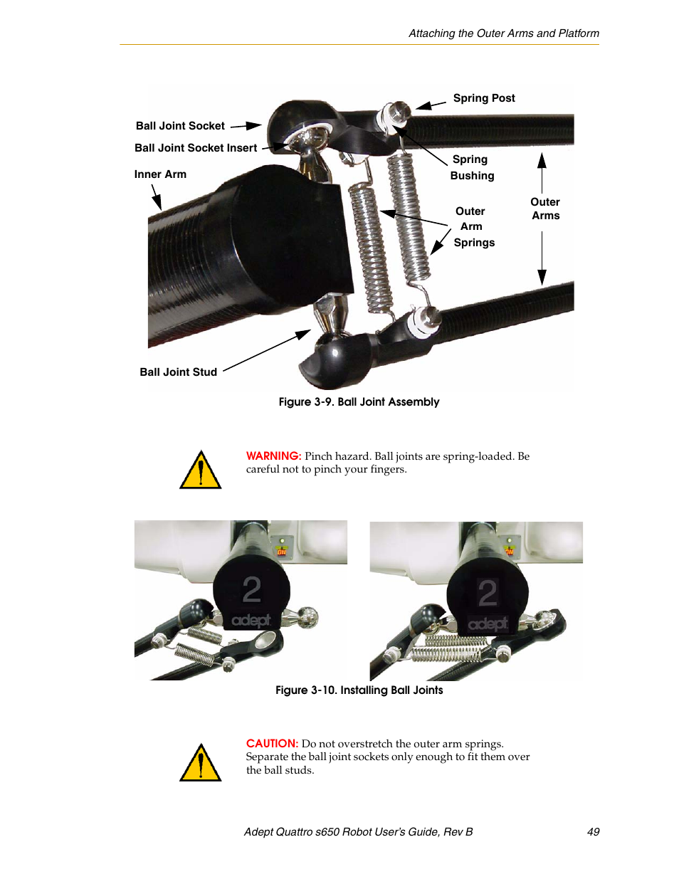 Figure 3-9, Ball joint assembly, Figure 3-10. installing ball joints | Adept s650H Quattro User Manual | Page 49 / 128