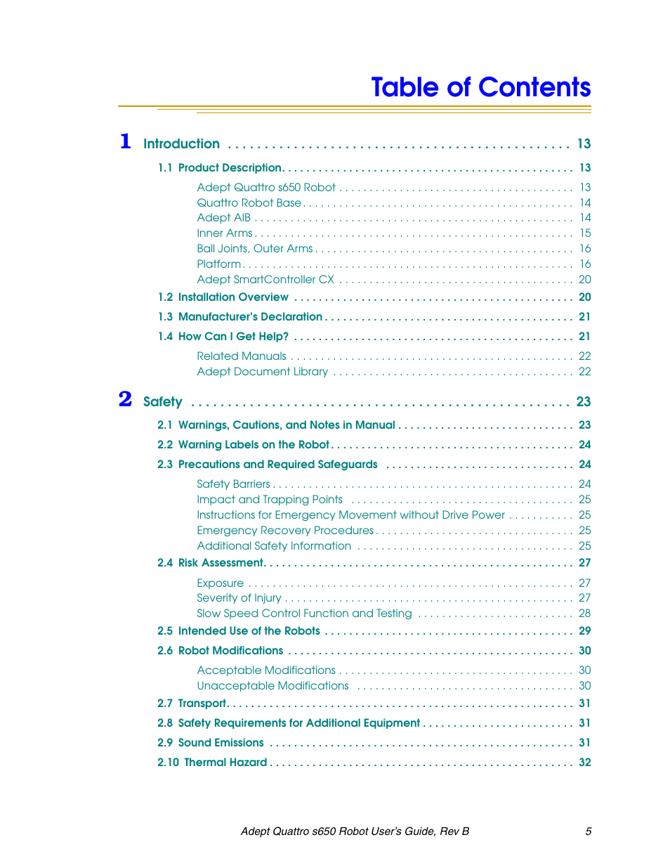 Adept s650H Quattro User Manual | Page 5 / 128