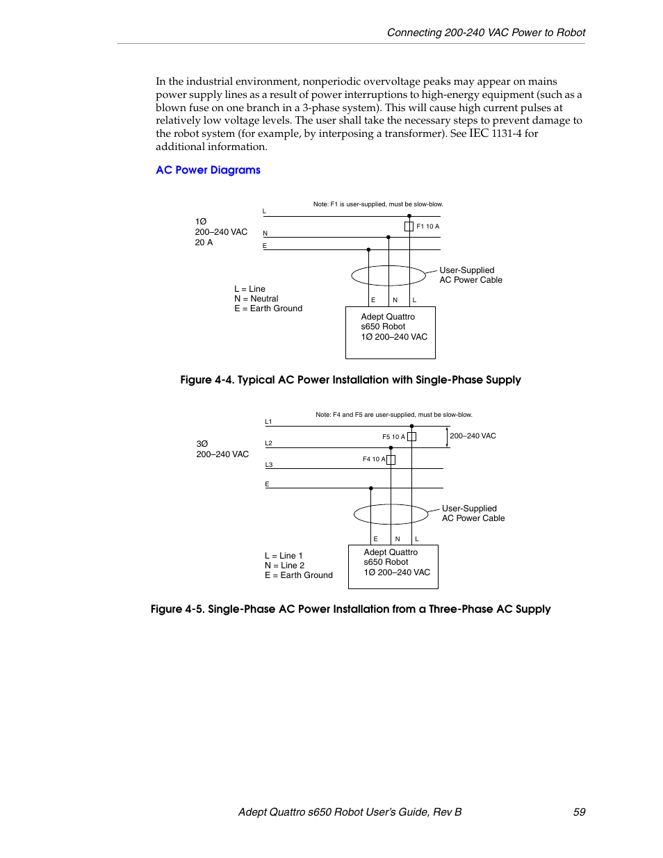 Ac power diagrams, Figure 4-4, Figure 4-5 | Adept s650H Quattro User Manual | Page 59 / 128