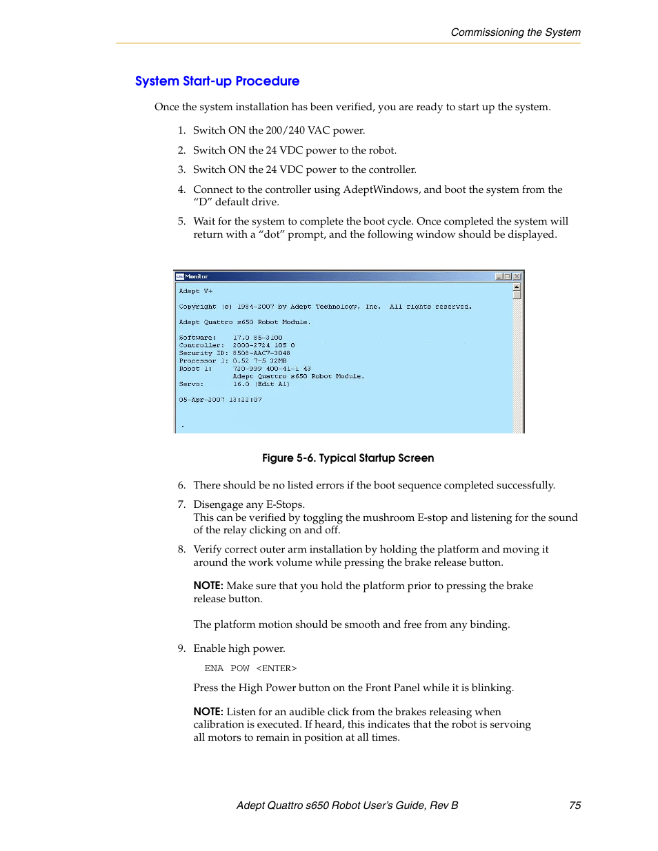 System start-up procedure, Figure 5-6, Typical startup screen | Adept s650H Quattro User Manual | Page 75 / 128