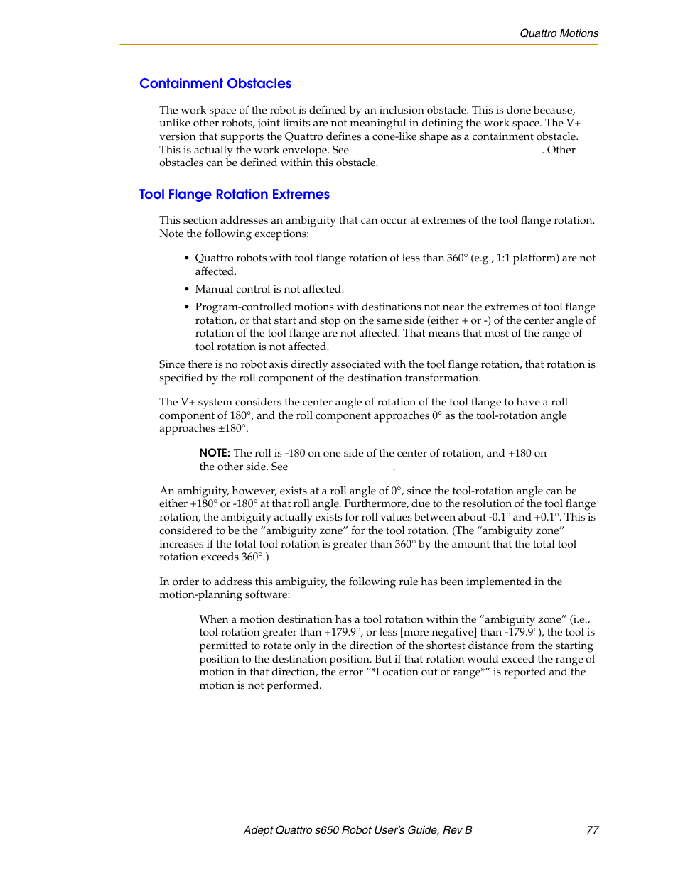 Containment obstacles, Tool flange rotation extremes | Adept s650H Quattro User Manual | Page 77 / 128