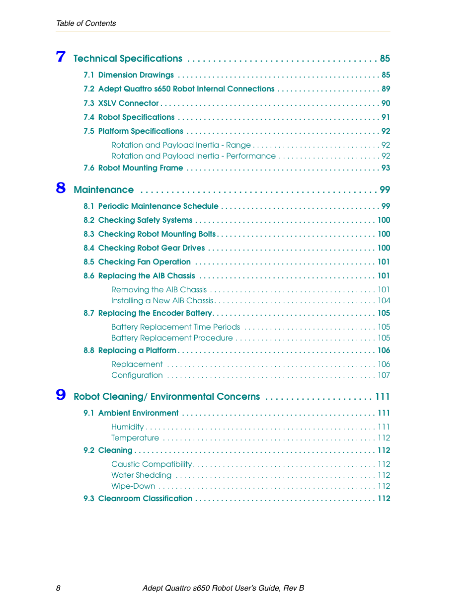 Adept s650H Quattro User Manual | Page 8 / 128