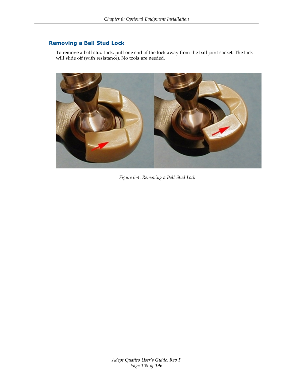 Removing a ball stud lock | Adept s650HS Quattro User Manual | Page 109 / 196