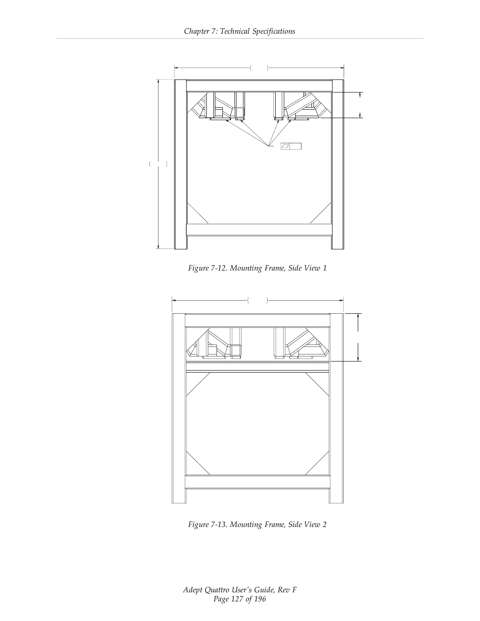 Chapter 7: technical specifications, Figure 7-12. mounting frame, side view 1 | Adept s650HS Quattro User Manual | Page 127 / 196