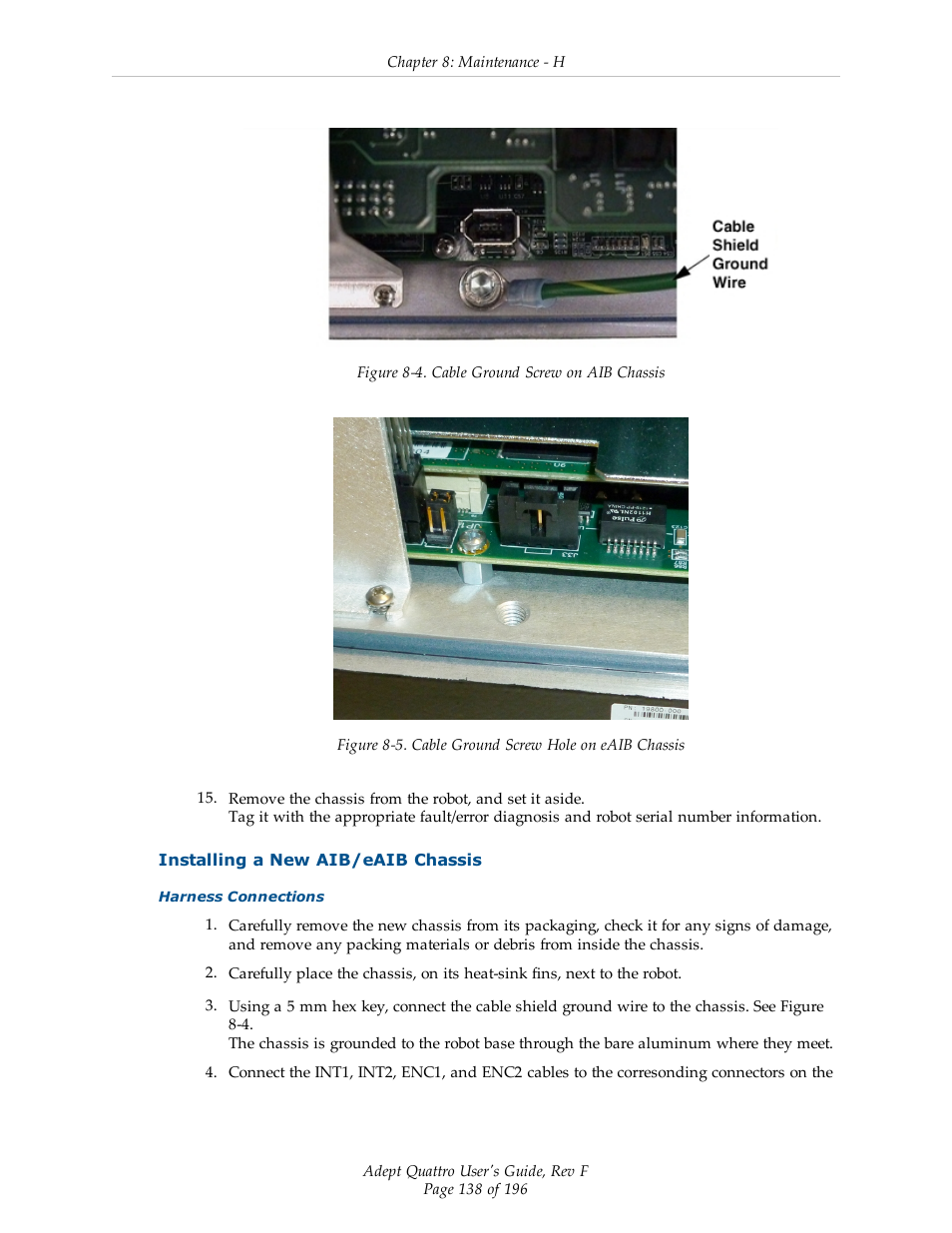Installing a new aib/eaib chassis | Adept s650HS Quattro User Manual | Page 138 / 196