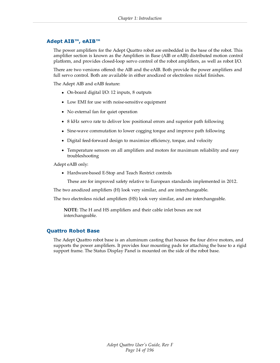 Adept aib™, eaib, Quattro robot base | Adept s650HS Quattro User Manual | Page 14 / 196