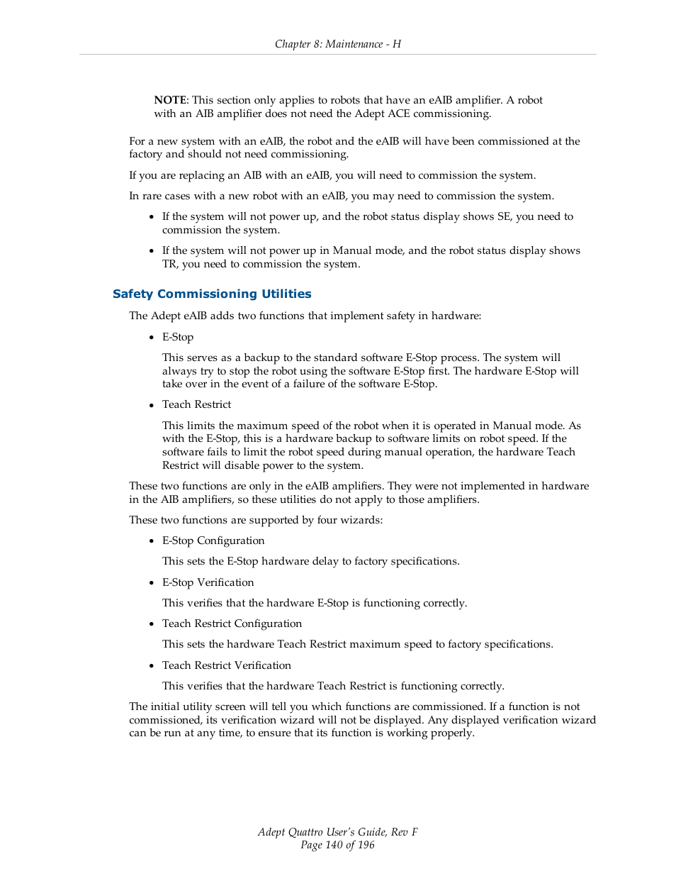 Safety commissioning utilities | Adept s650HS Quattro User Manual | Page 140 / 196