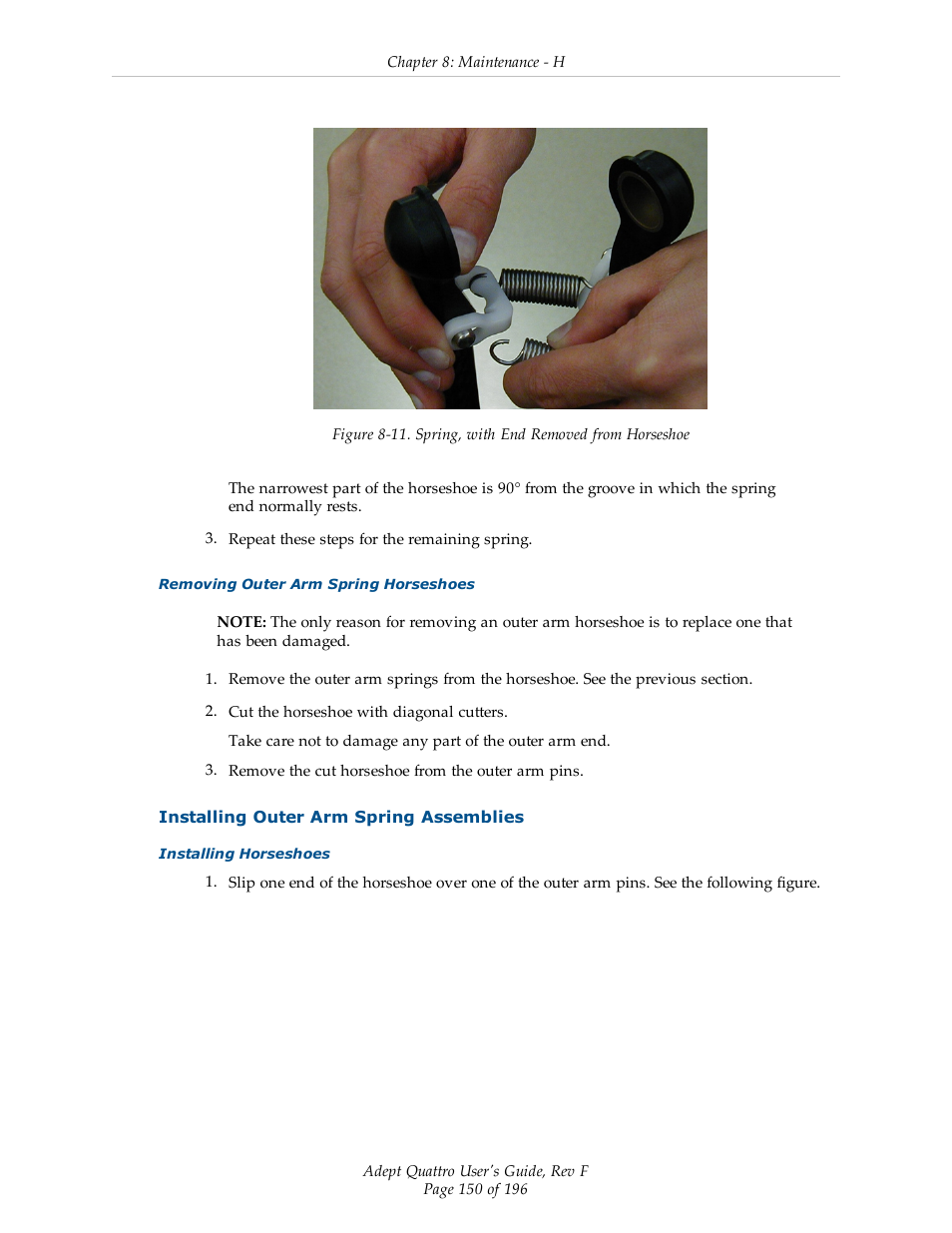 Installing outer arm spring assemblies | Adept s650HS Quattro User Manual | Page 150 / 196