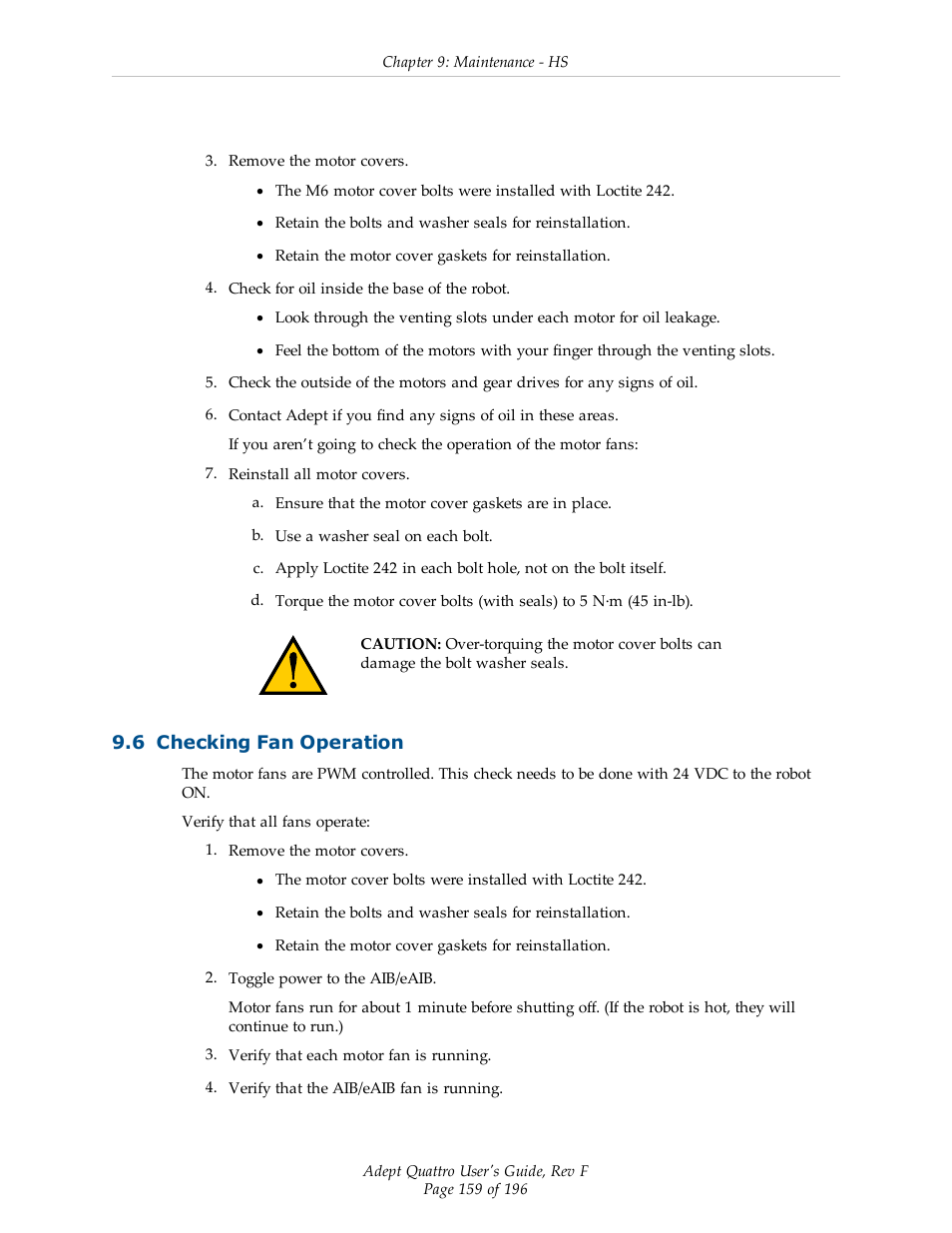 6 checking fan operation | Adept s650HS Quattro User Manual | Page 159 / 196