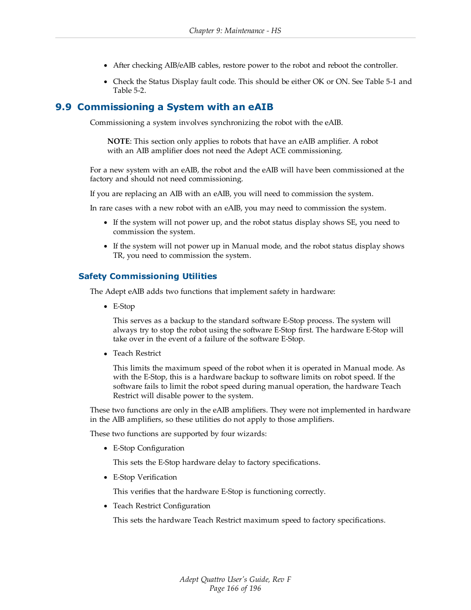 9 commissioning a system with an eaib, Safety commissioning utilities | Adept s650HS Quattro User Manual | Page 166 / 196