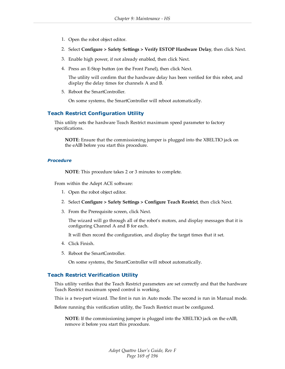 Teach restrict configuration utility, Teach restrict verification utility | Adept s650HS Quattro User Manual | Page 169 / 196