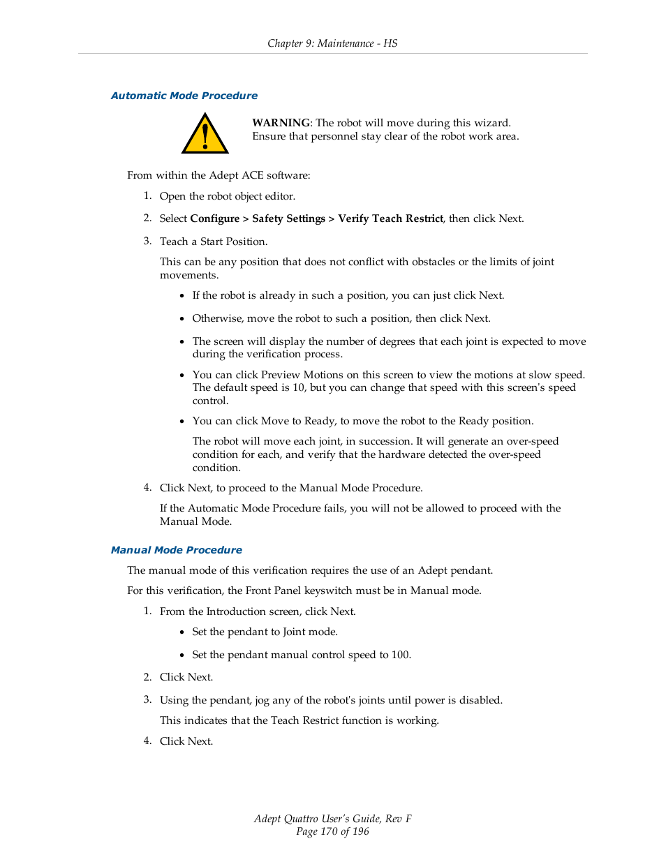 Adept s650HS Quattro User Manual | Page 170 / 196