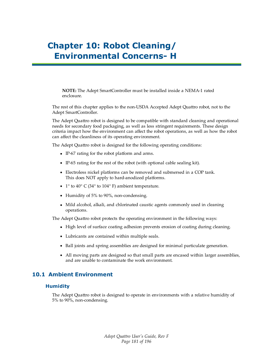 1 ambient environment, Humidity | Adept s650HS Quattro User Manual | Page 181 / 196