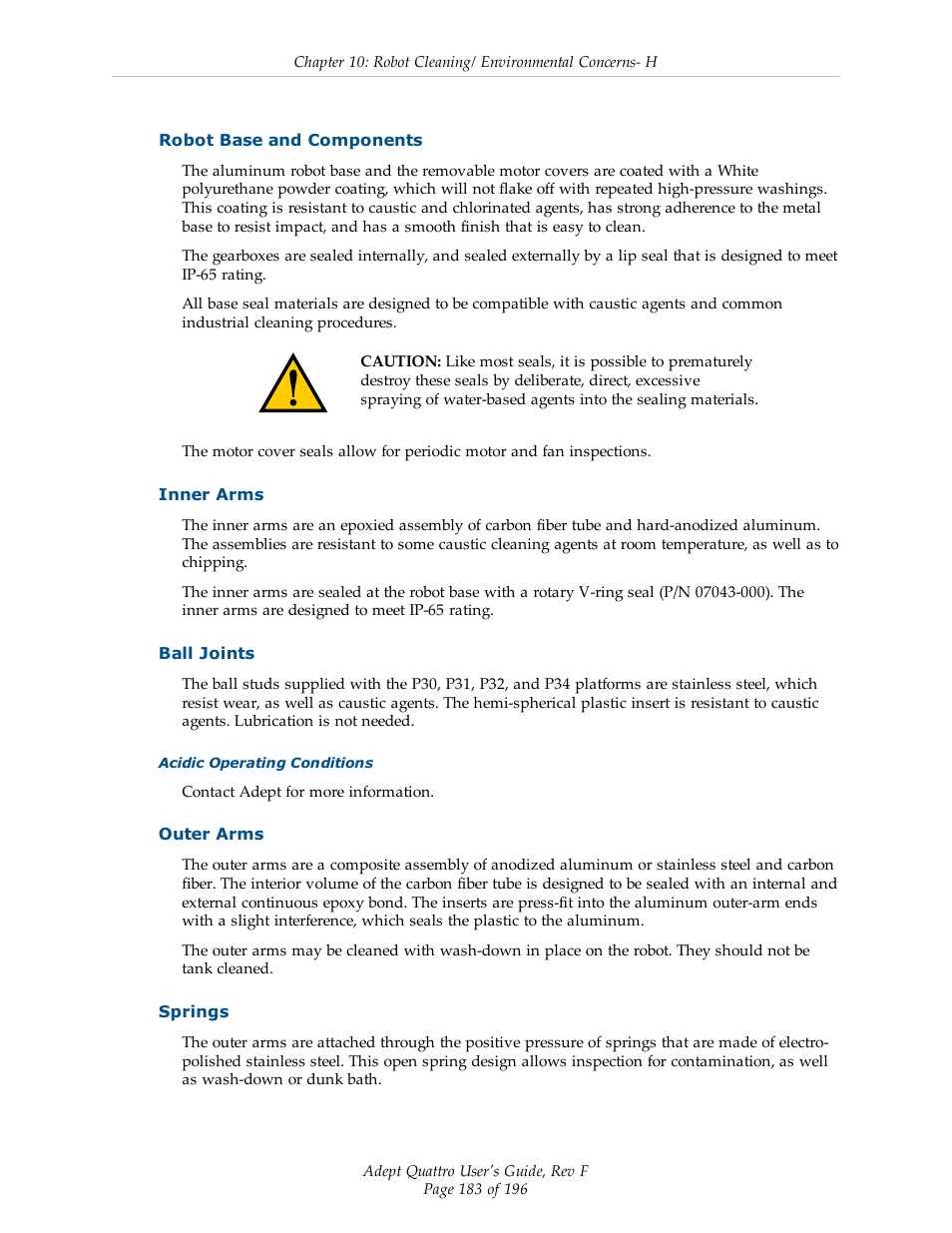 Robot base and components, Inner arms, Ball joints | Outer arms, Springs | Adept s650HS Quattro User Manual | Page 183 / 196