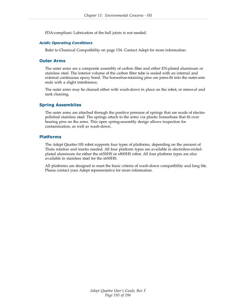 Outer arms, Spring assemblies, Platforms | Adept s650HS Quattro User Manual | Page 193 / 196