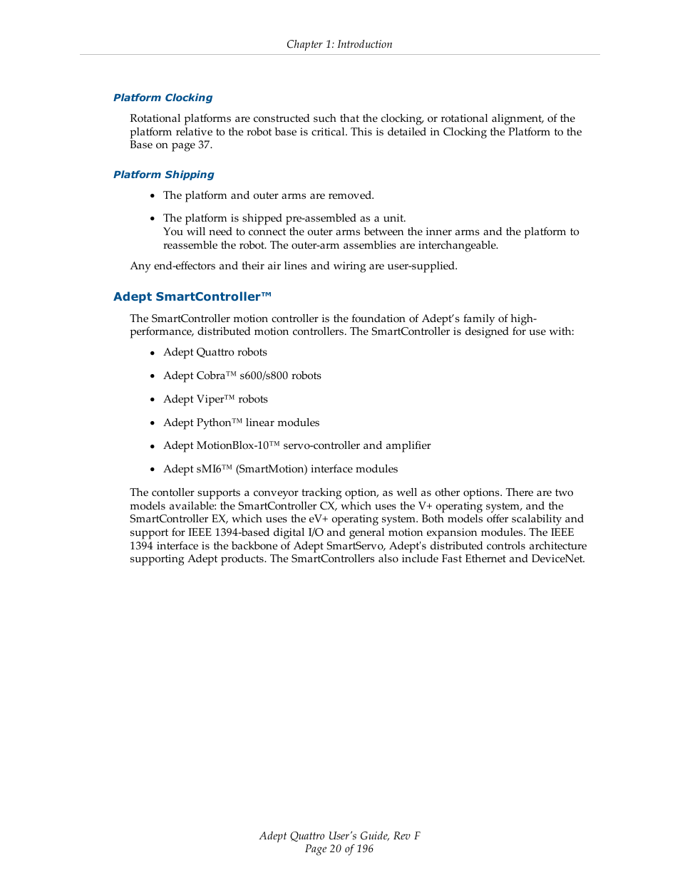 Adept smartcontroller | Adept s650HS Quattro User Manual | Page 20 / 196