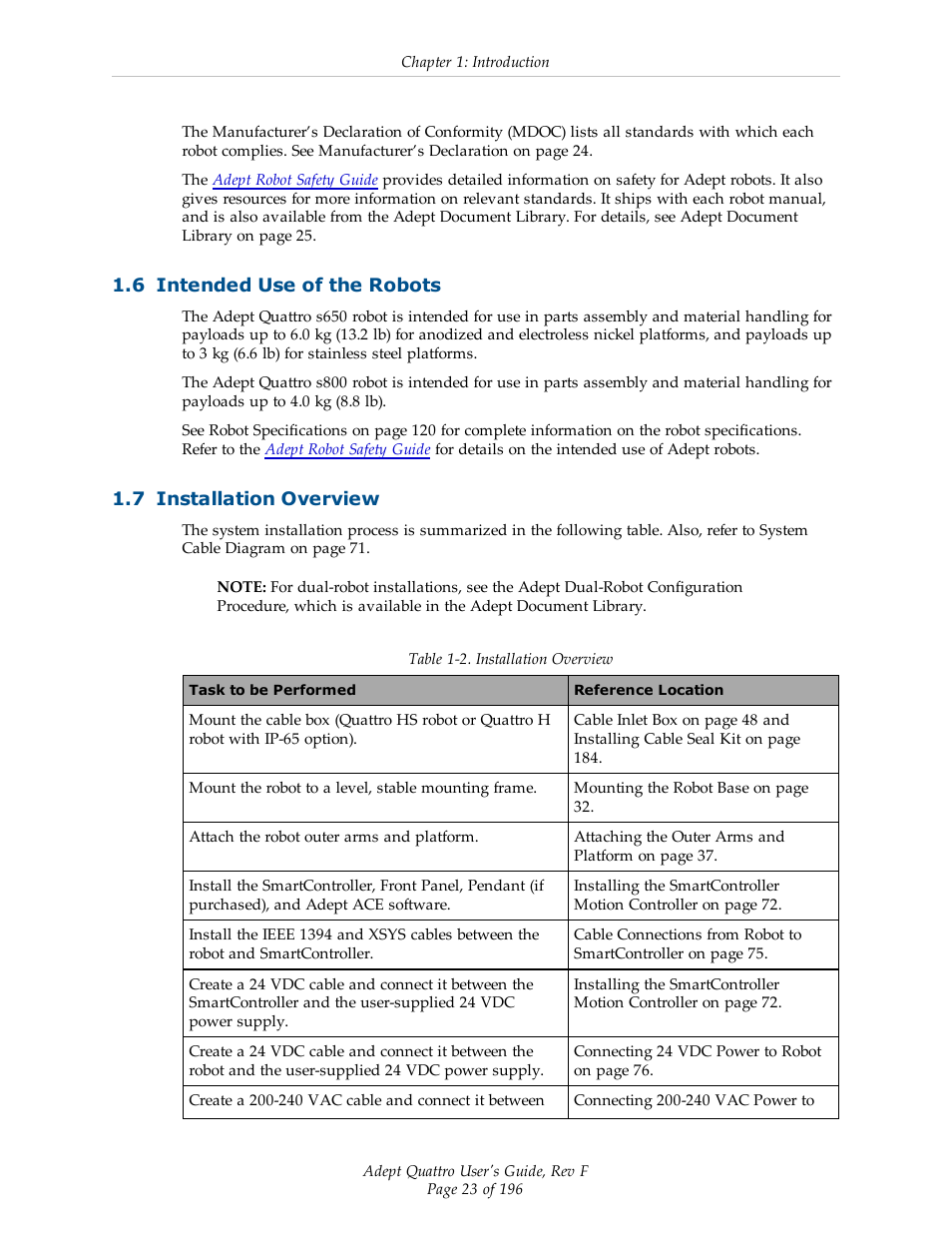 6 intended use of the robots, 7 installation overview | Adept s650HS Quattro User Manual | Page 23 / 196