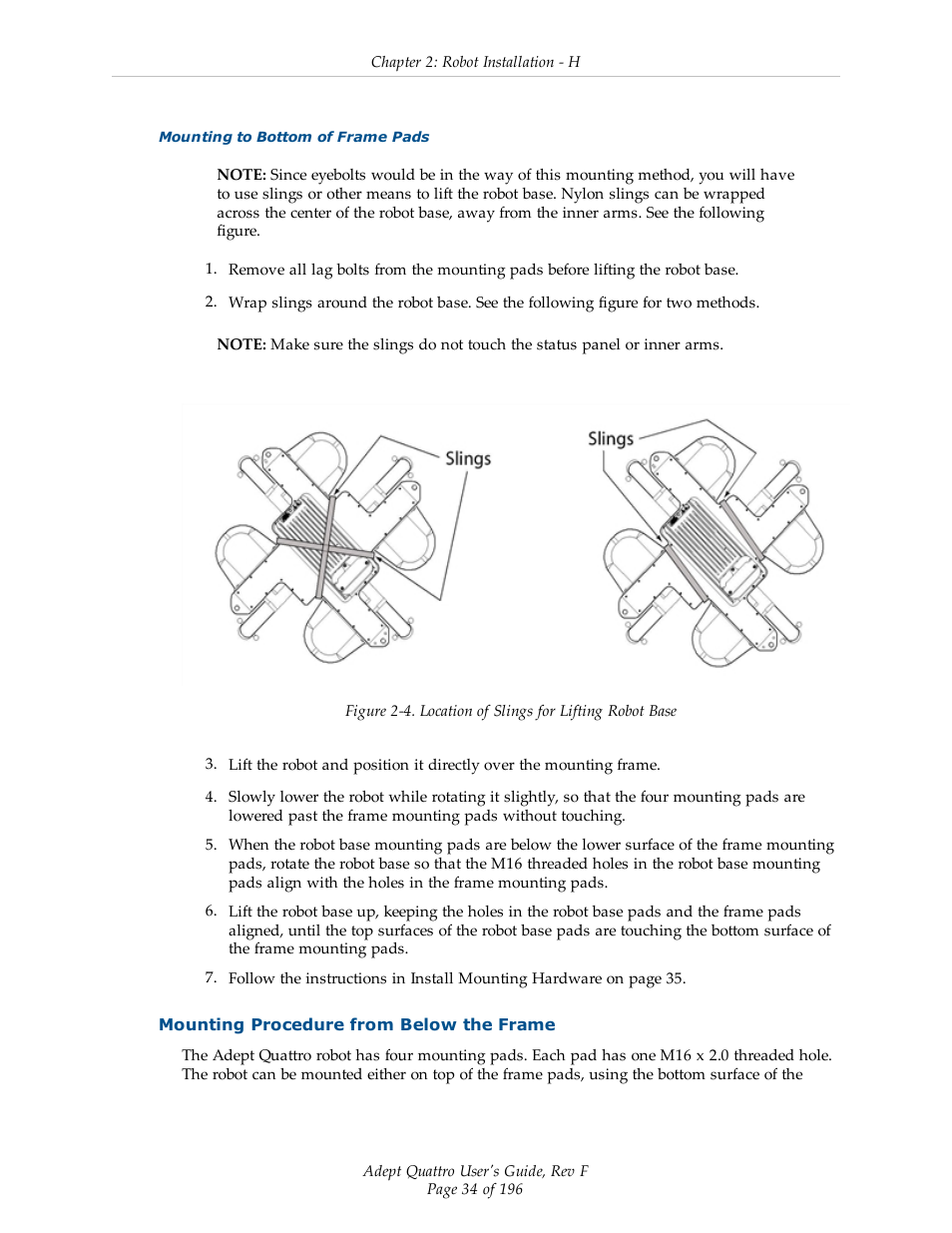 Mounting procedure from below the frame | Adept s650HS Quattro User Manual | Page 34 / 196