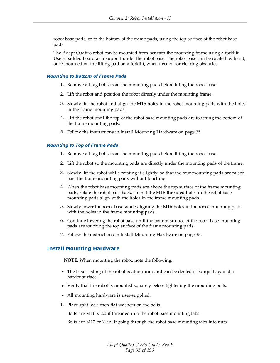 Install mounting hardware | Adept s650HS Quattro User Manual | Page 35 / 196