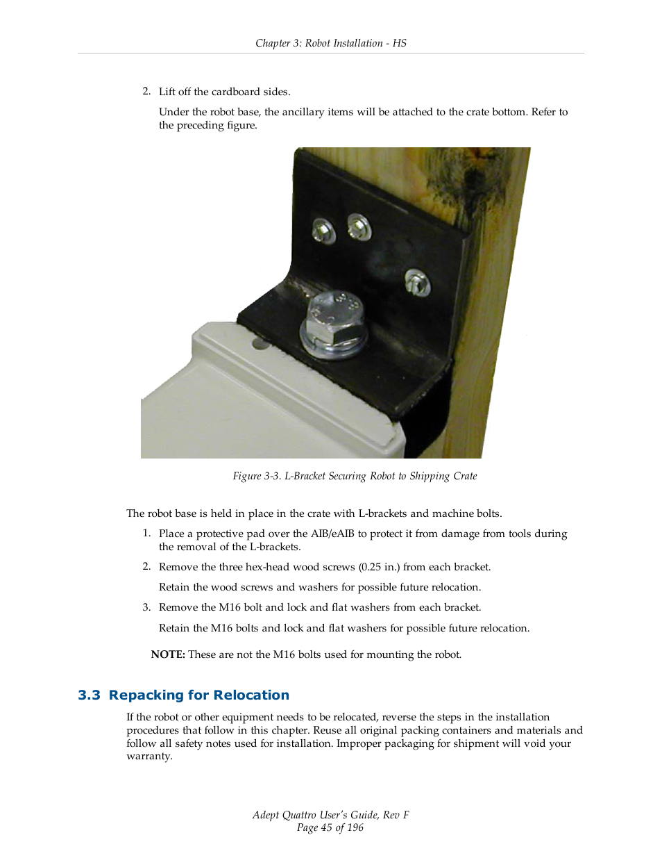 3 repacking for relocation | Adept s650HS Quattro User Manual | Page 45 / 196