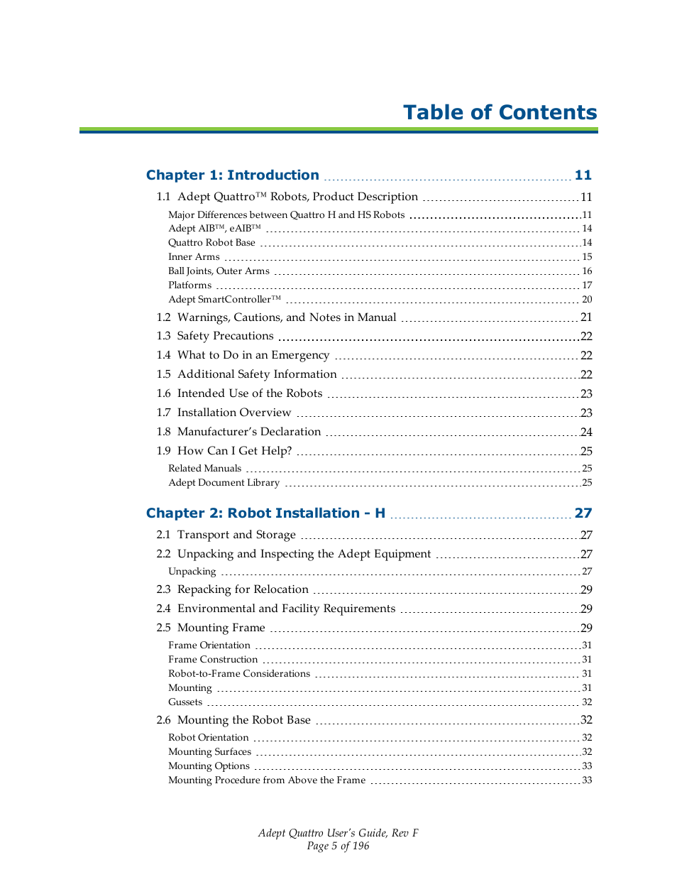 Adept s650HS Quattro User Manual | Page 5 / 196