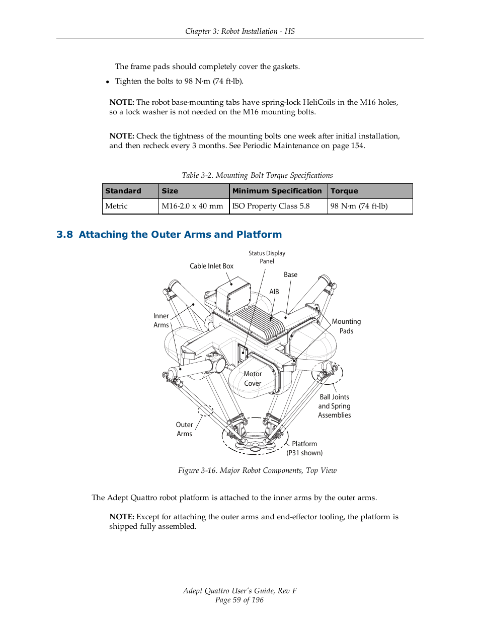 8 attaching the outer arms and platform | Adept s650HS Quattro User Manual | Page 59 / 196