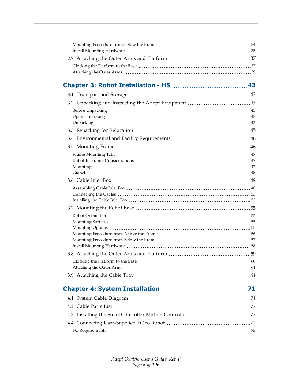 Adept s650HS Quattro User Manual | Page 6 / 196