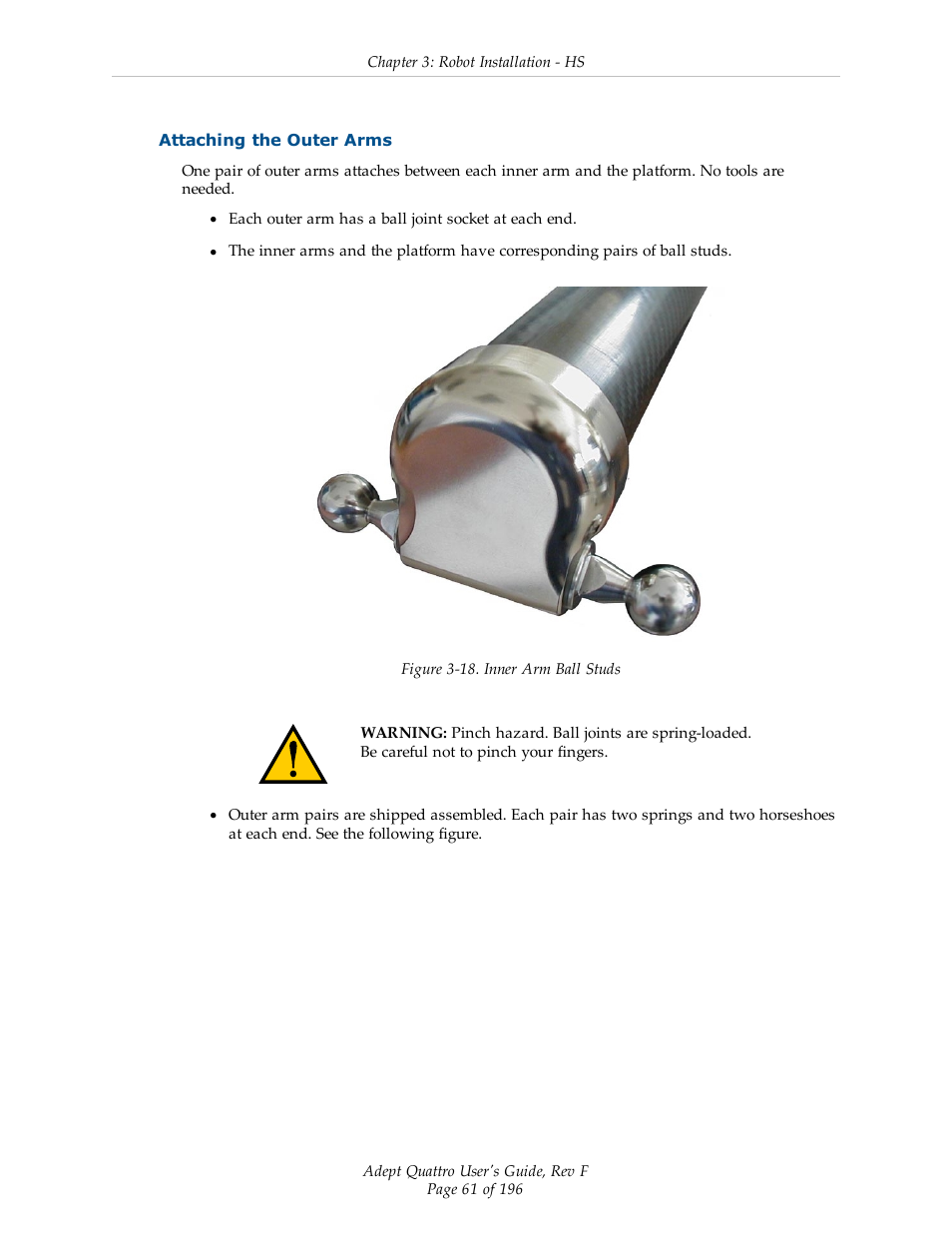 Attaching the outer arms | Adept s650HS Quattro User Manual | Page 61 / 196