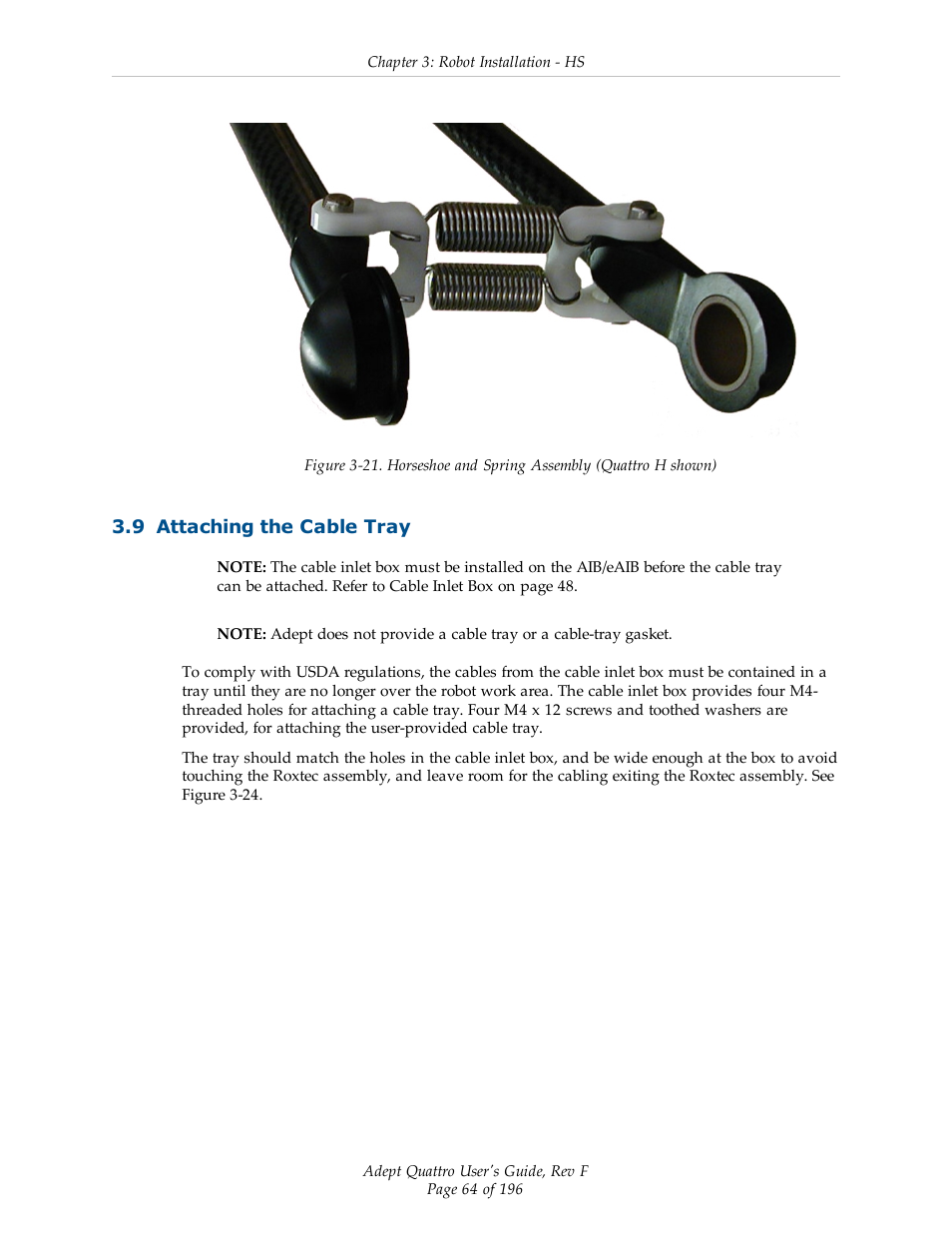 9 attaching the cable tray | Adept s650HS Quattro User Manual | Page 64 / 196