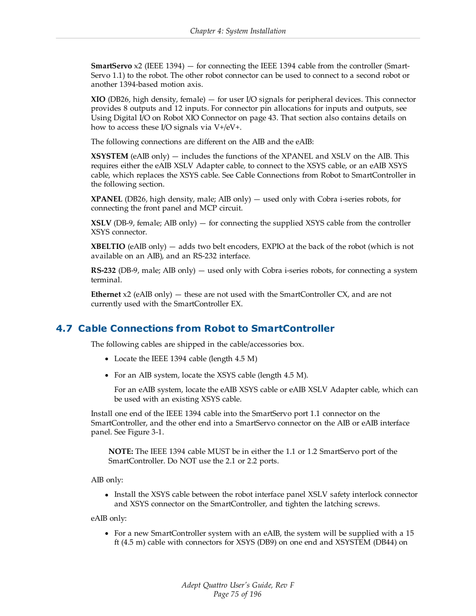 7 cable connections from robot to smartcontroller | Adept s650HS Quattro User Manual | Page 75 / 196