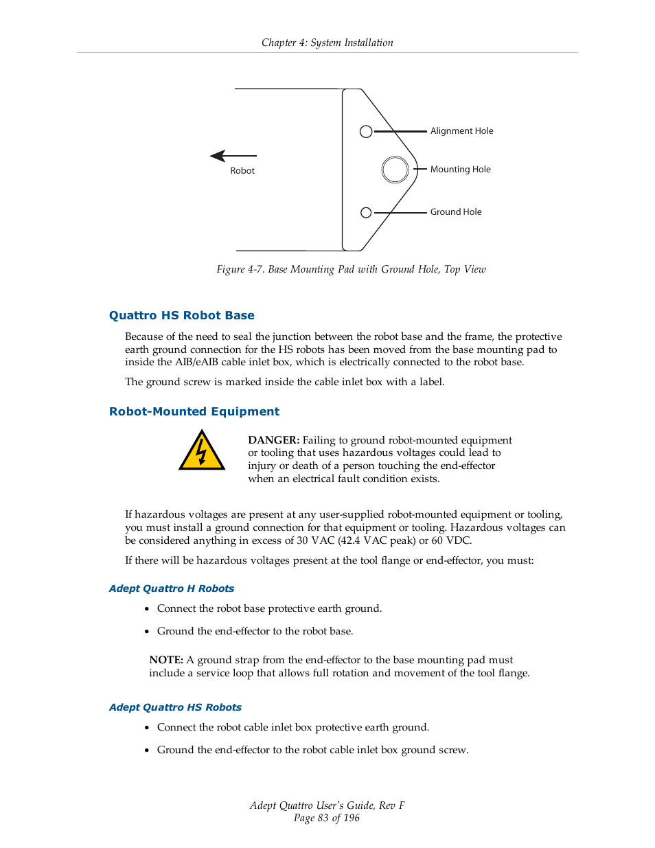 Quattro hs robot base, Robot-mounted equipment | Adept s650HS Quattro User Manual | Page 83 / 196