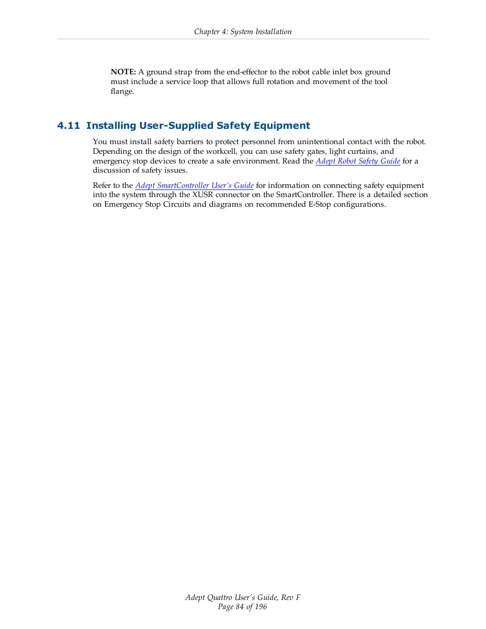 11 installing user-supplied safety equipment | Adept s650HS Quattro User Manual | Page 84 / 196