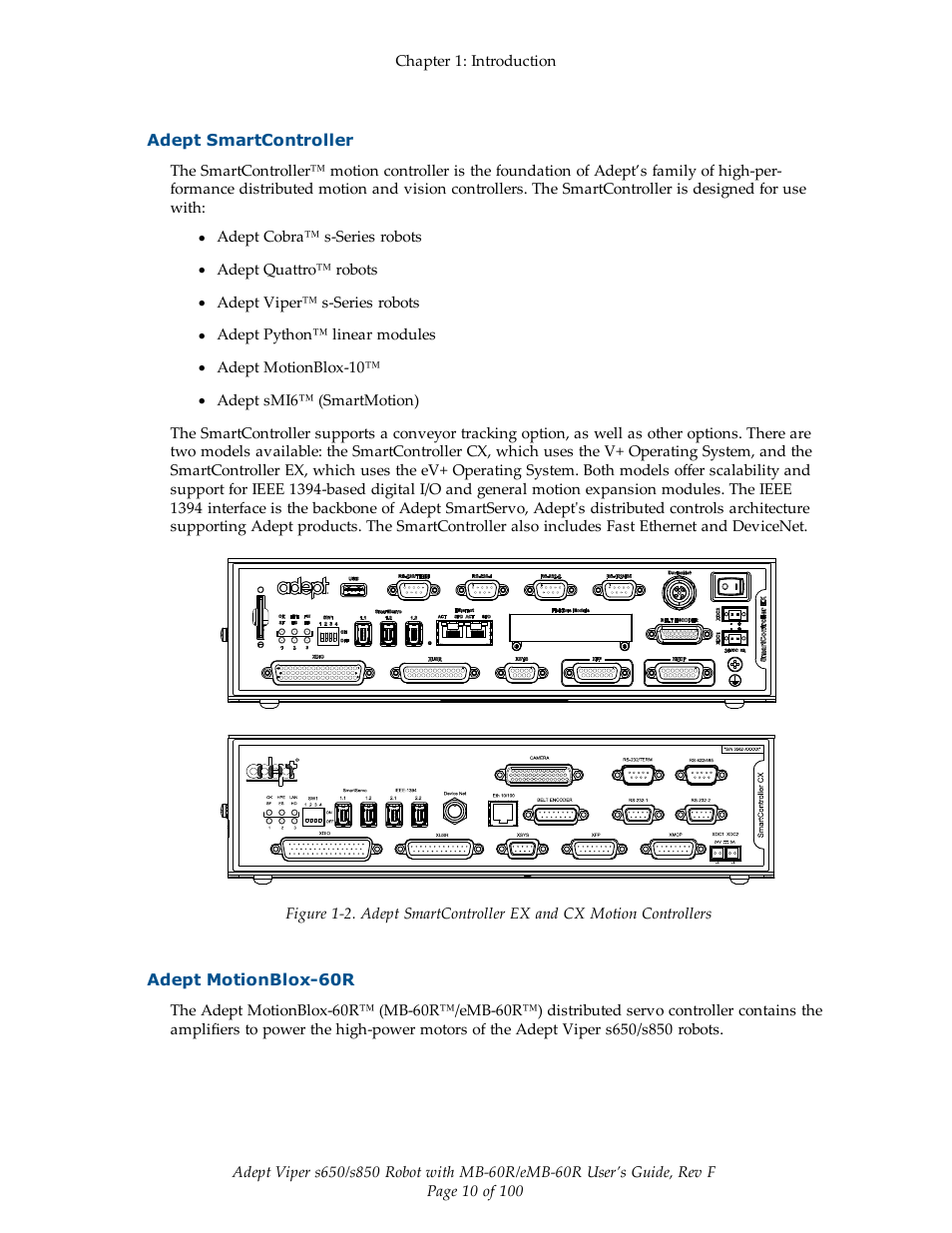 Adept smartcontroller, Adept motionblox-60r | Adept s650 Viper User Manual | Page 10 / 100