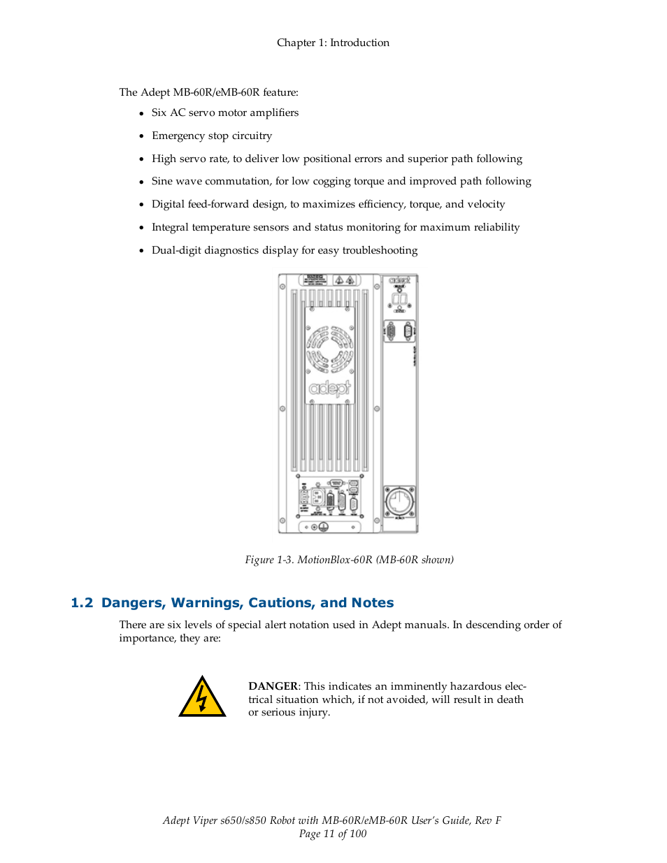 2 dangers, warnings, cautions, and notes | Adept s650 Viper User Manual | Page 11 / 100