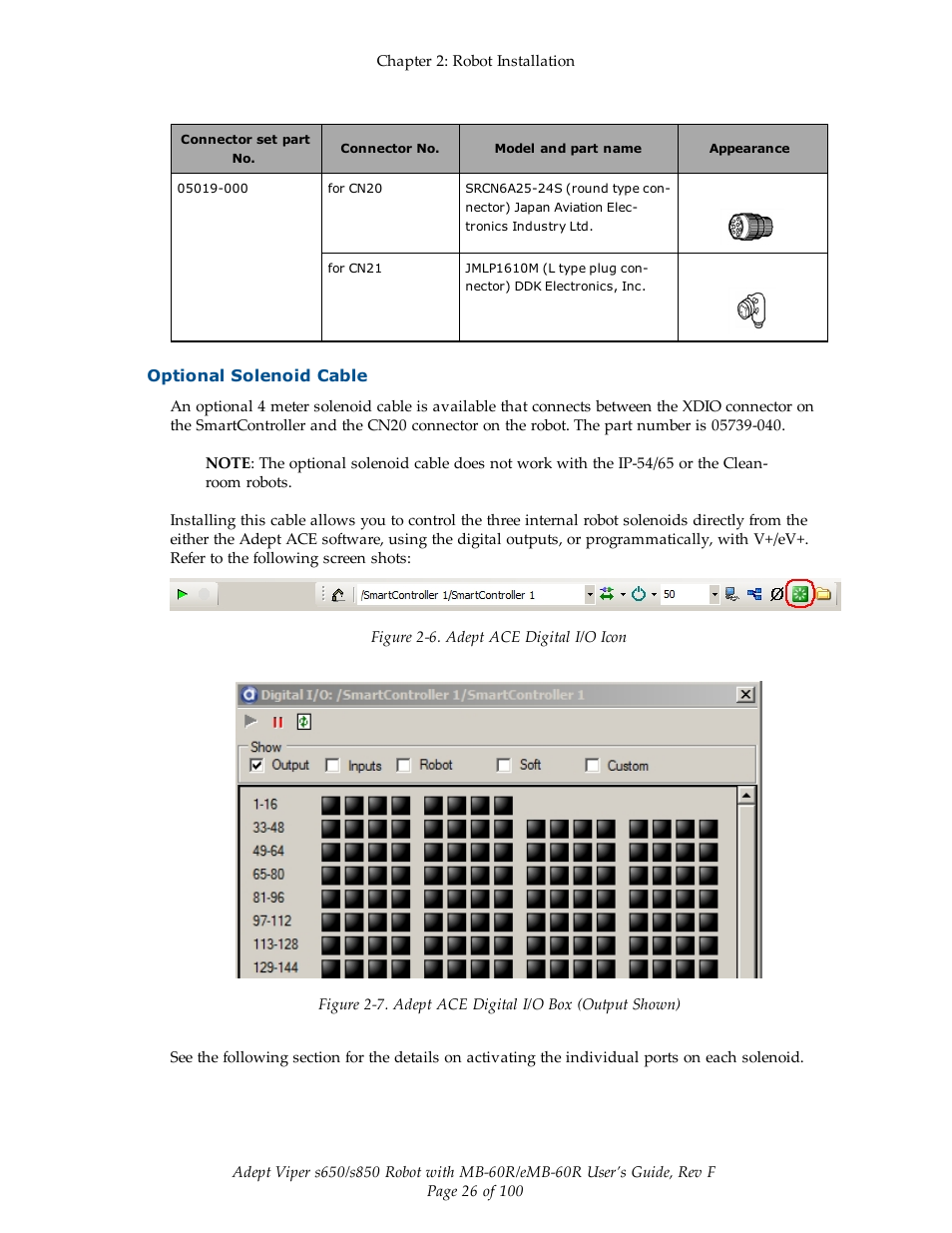 Optional solenoid cable | Adept s650 Viper User Manual | Page 26 / 100