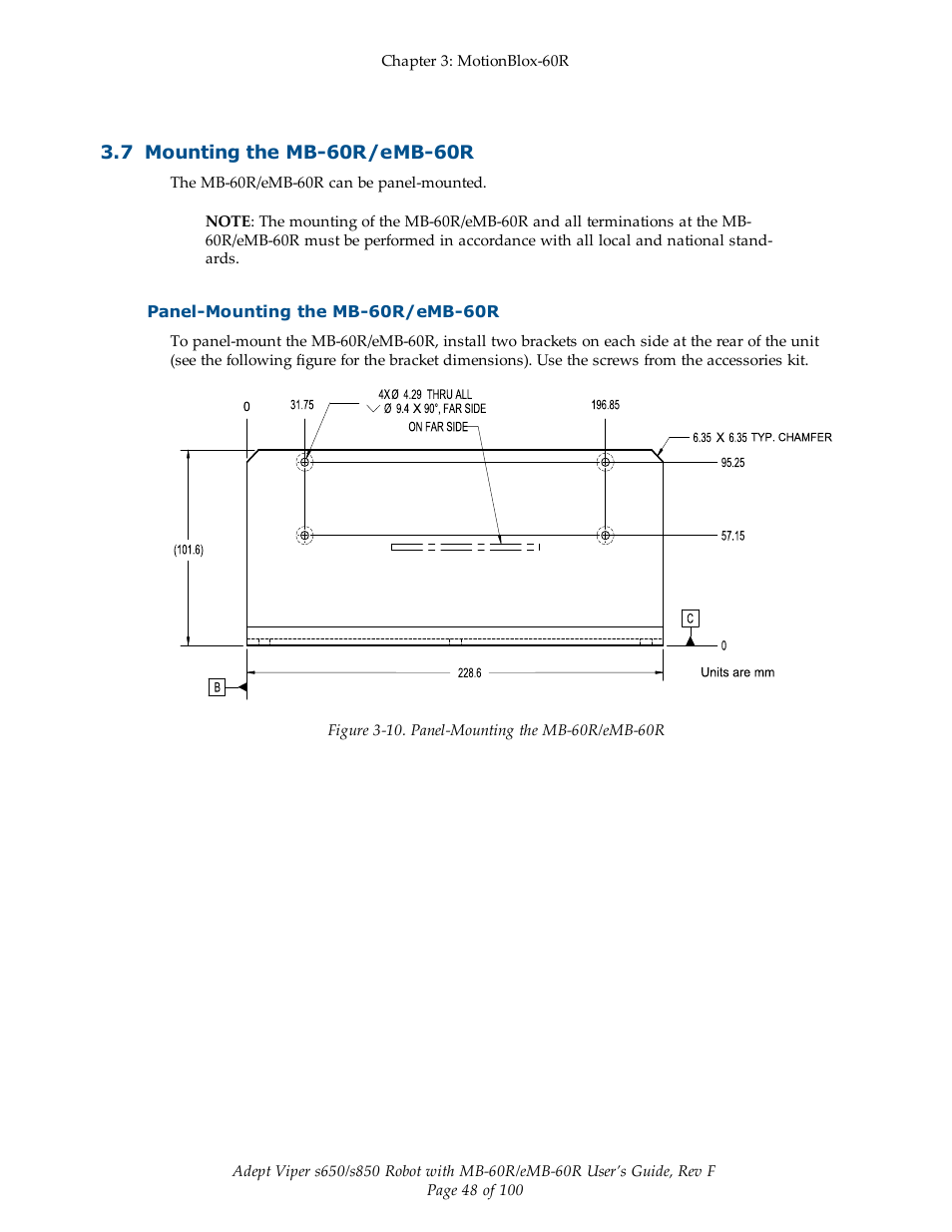 7 mounting the mb-60r/emb-60r, Panel-mounting the mb-60r/emb-60r | Adept s650 Viper User Manual | Page 48 / 100