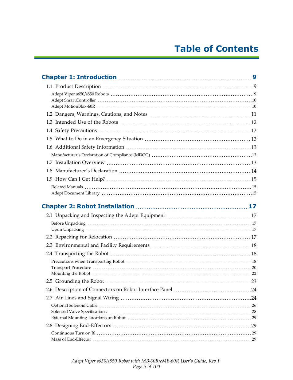 Adept s650 Viper User Manual | Page 5 / 100